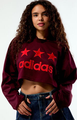 Maroon Fem Long Sleeve Cropped Hockey Jersey image number 2