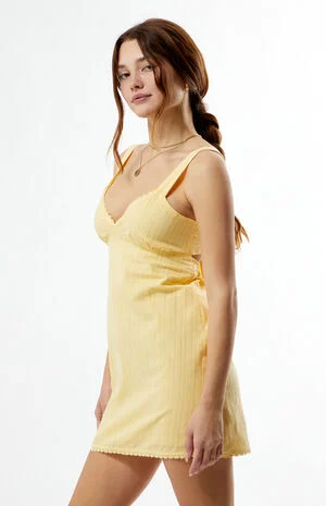 Linen V-Neck Lace Trim Mini Dress image number 4