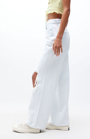 Light Blue Ripped High Waisted Baggy Jeans image number 4