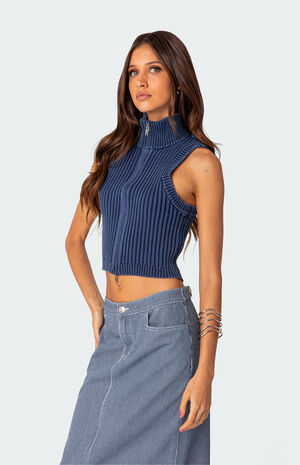 Washed Zip Up Knit Tank Top image number 5