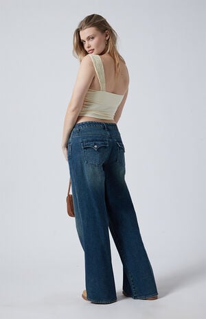 Casey Button Pocket Low Rise Baggy Jeans Dark Indigo