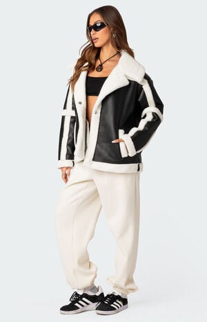 Rocki Oversized Faux Leather Shearling Jacket image number 2