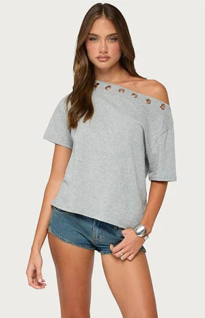 Leslee Grommet Off-The-Shoulder T-Shirt image number 1