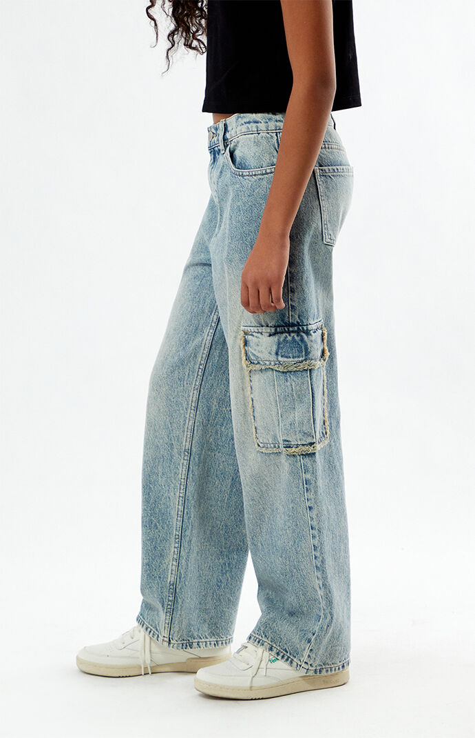 Pacsun Kids Baggy Jeans Frayed Cargo Acid Wash | PacSun