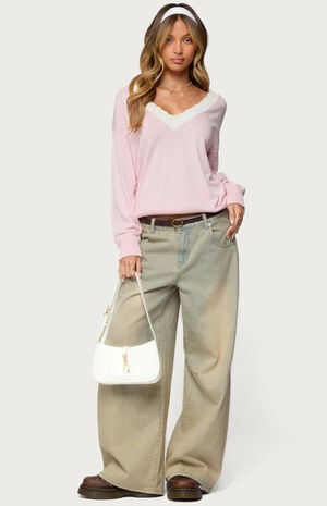 Marie Contrast Lacey V Neck Sweater image number 5