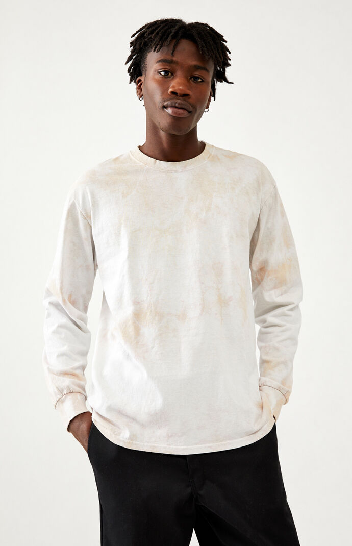 Tan & White Crystal Wash Long Sleeve T-Shirt