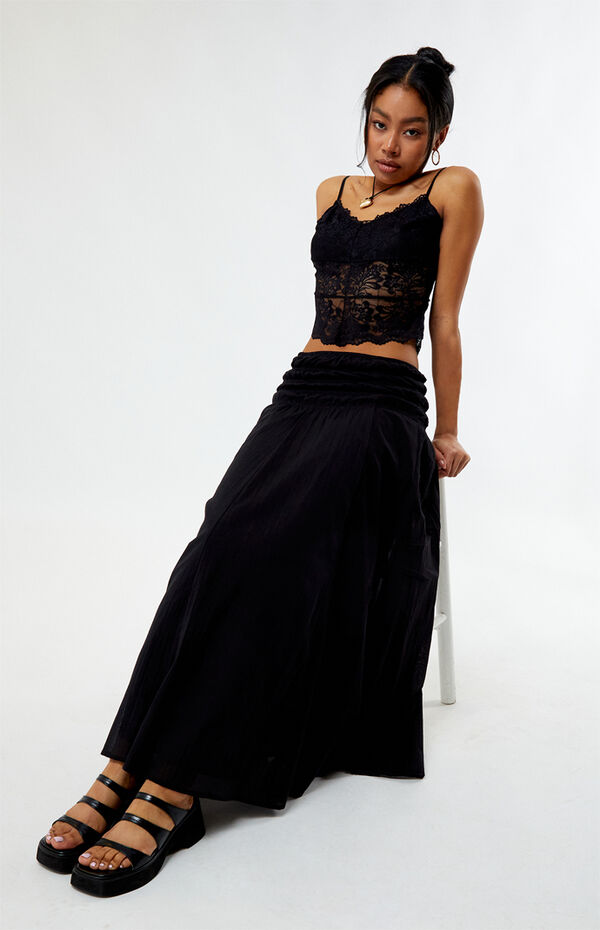 Black Cotton Tiered Maxi Skirt