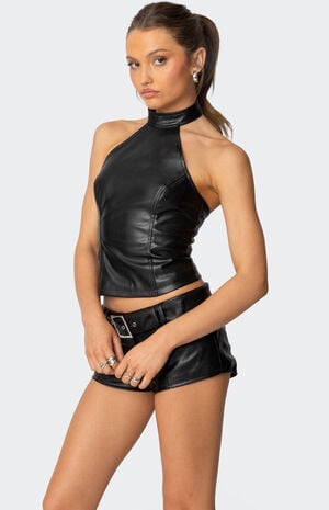 Alba Faux Leather High Neck Top image number 3
