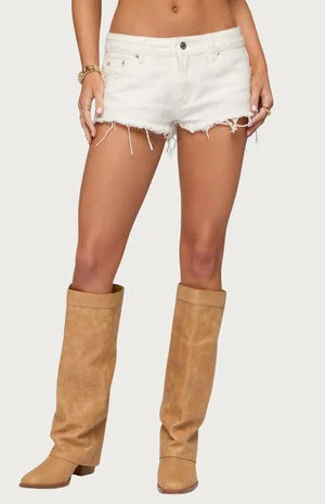 Frayed Vintage Washed Denim Shorts image number 1