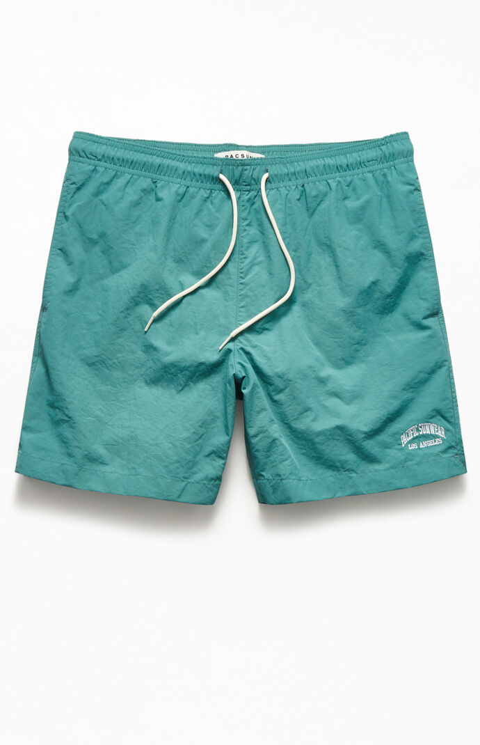 Embroidered Logo Solid 17" Swim Trunks