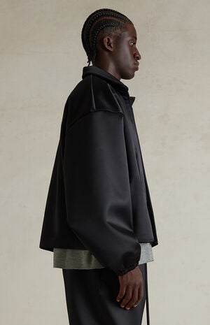 Jet Black Bonded Satin Zip Up Bomber Jacket image number 3