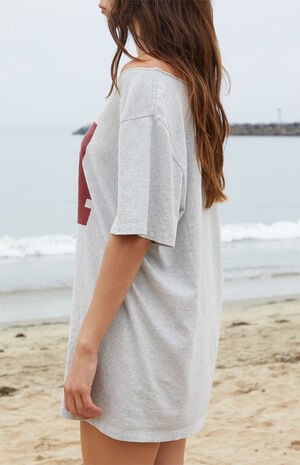 Light Gray Burgundy Penelope 84 Off-The-Shoulder Oversized Top image number 2