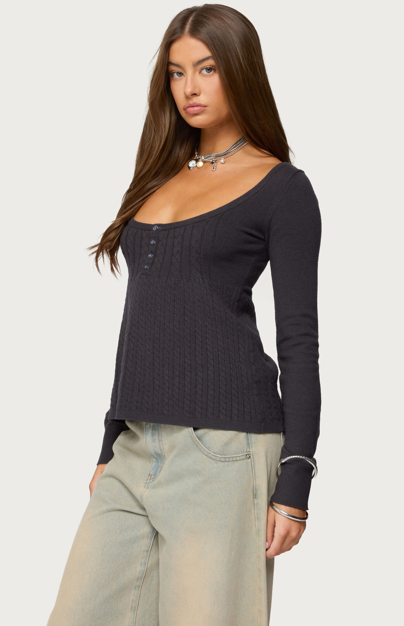 Edikted Jaylah Cable Knit Babydoll Top