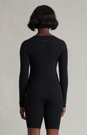 Women's Vintage Black Ribbed Knit Biker Shorts image number 6