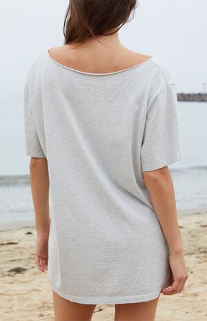 Light Gray Burgundy Penelope 84 Off-The-Shoulder Oversized Top image number 3