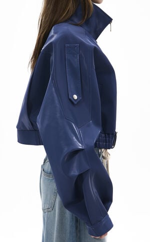Babz Blue Liquid Luxe Faux Leather Moto Jacket image number 3