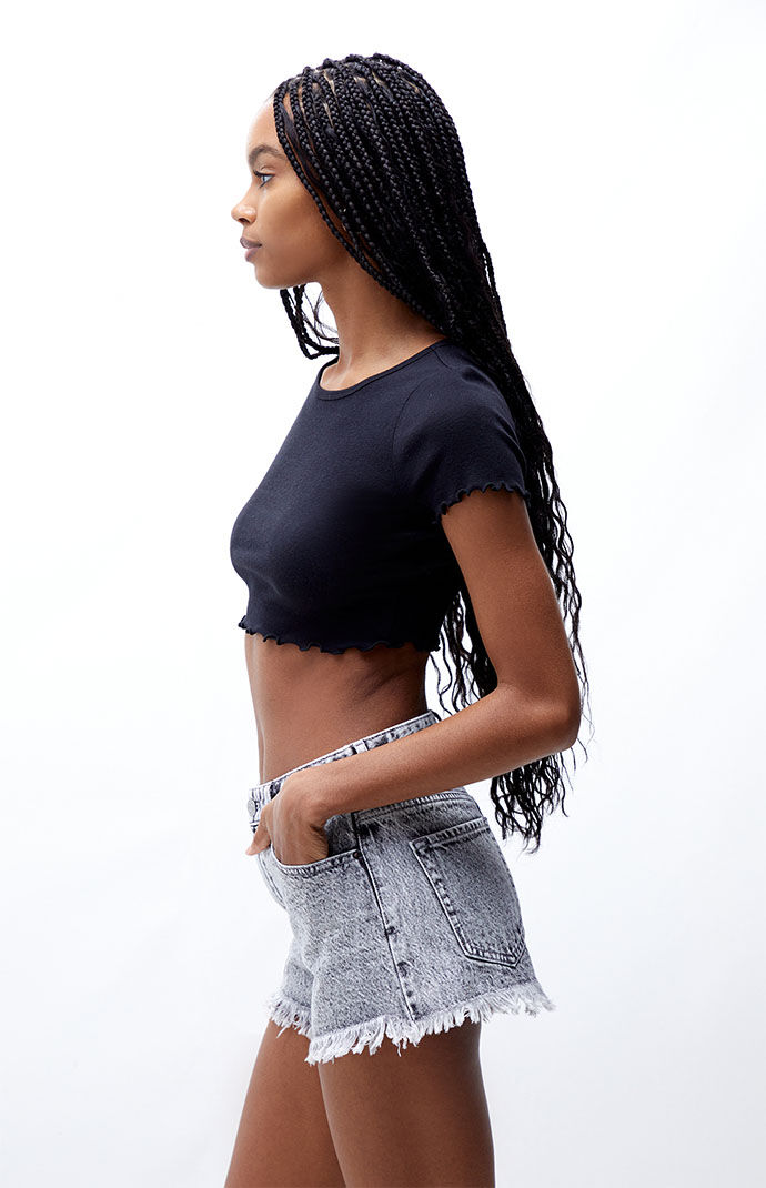 Black Acid Wash High Waisted Denim Festival Shorts