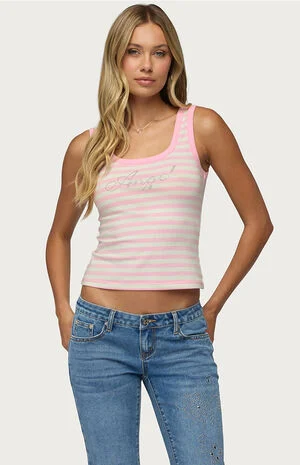 Angel Glow Rhinestone Striped Tank Top image number 1