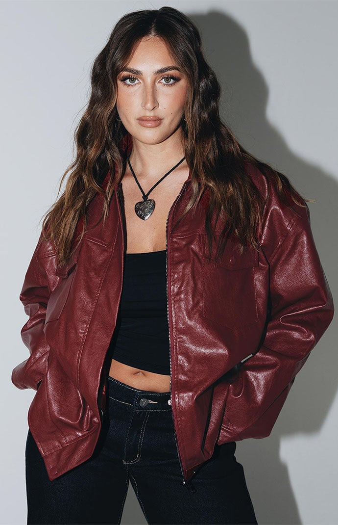 Princess Polly Burgundy Callie Faux Leather Jacket PacSun
