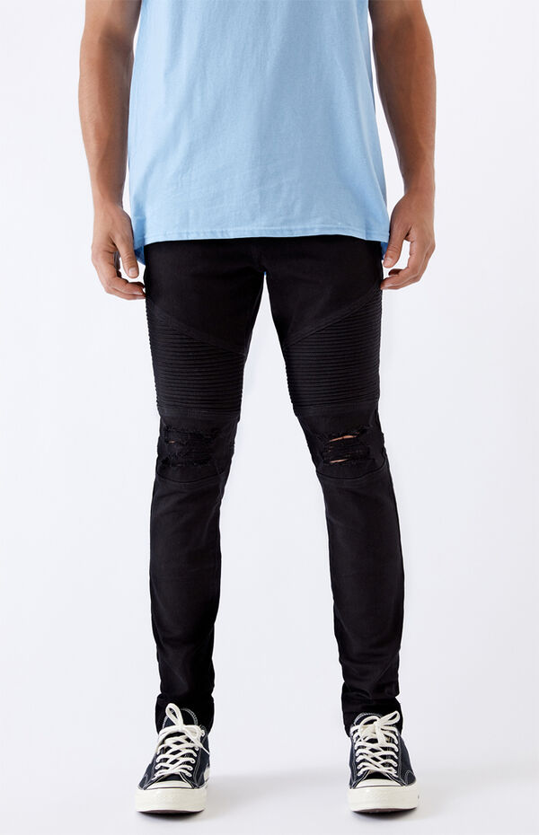 Biker Jeans Pacsun Stacked Skinny Active Stretch Black Ripped Moto