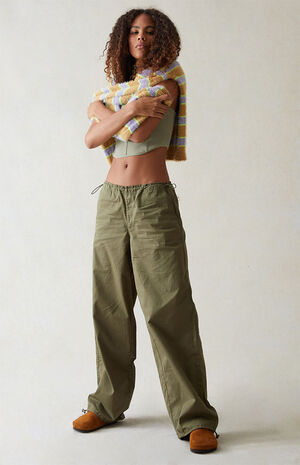 Green Low Rise Parachute Pants image number 5