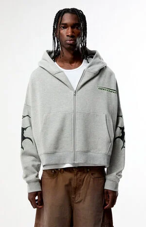 Heather Gray Obscura Cropped Full Zip Hoodie image number 1