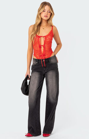 Maribelle Tie Front Sheer Lace Bodysuit image number 2