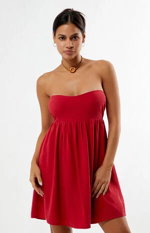 Tie Back Strapless Babydoll Mini Dress image number 3