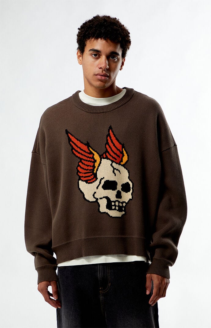 トップス SOL x FUC All around Knit Sweater(Brown) Pacsun Skull Knit Sweater | PacSun