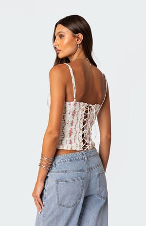 Edikted Indira Printed Cupped Lace Up Corset