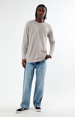Gray Basic Solid Scallop Long Sleeve T-Shirt image number 1
