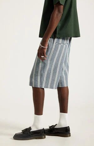 Cream Striped Linen Shorts image number 4
