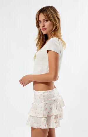 Peach Pink Daisy Mini Skirt image number 2