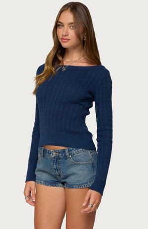 Larah Boat Neck Cable Knit Top image number 2