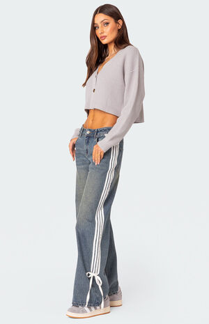 Oversized Waffle Knit Cropped Cardigan image number 5