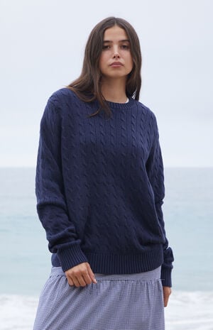 Navy Cable Knit Sweater image number 1