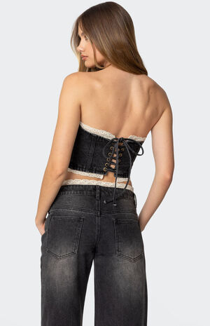 Karlie Lace Trim Denim Tube Top image number 4