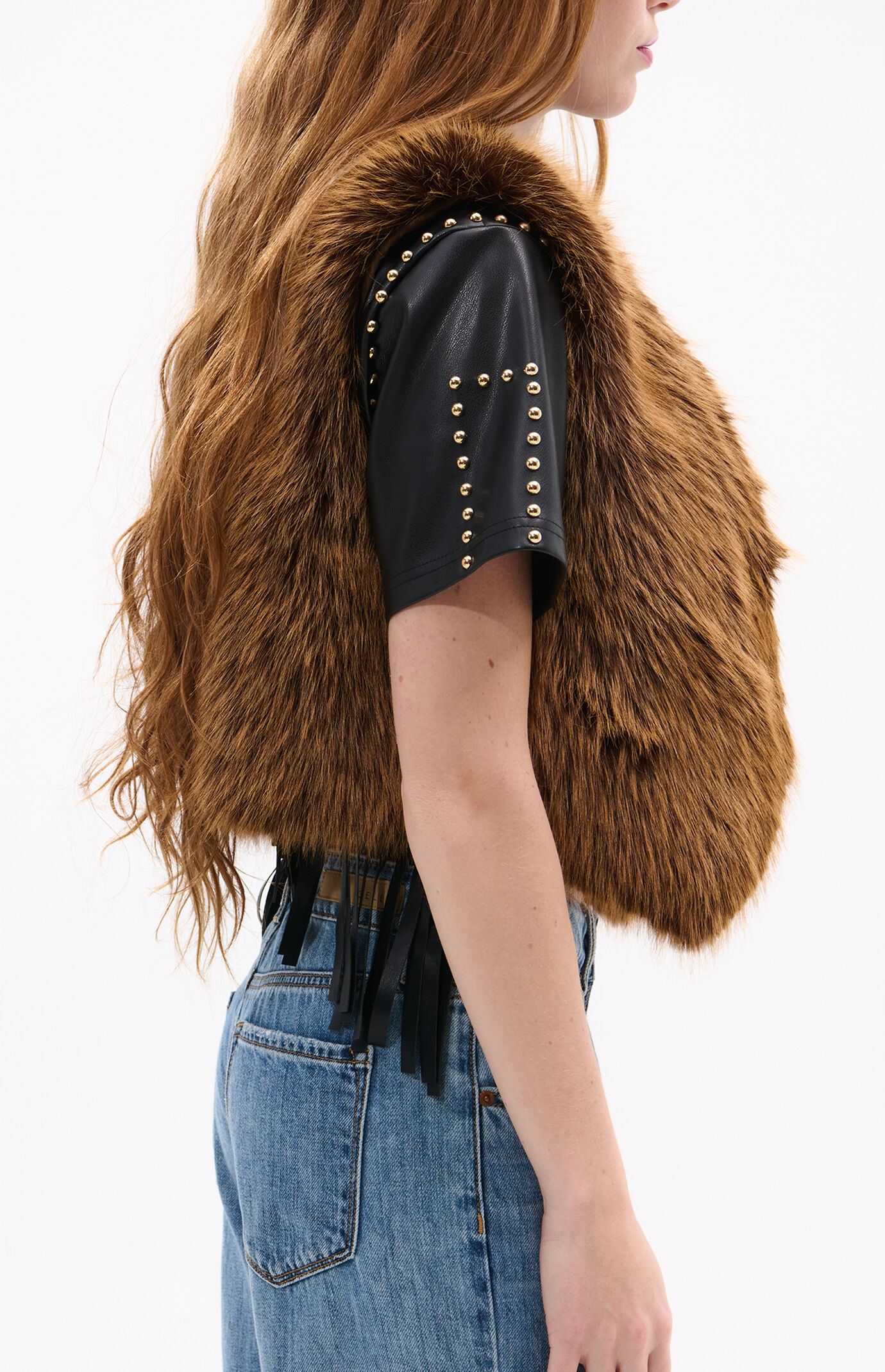 AZALEA WANG Dedra Brown Faux Fur Vest