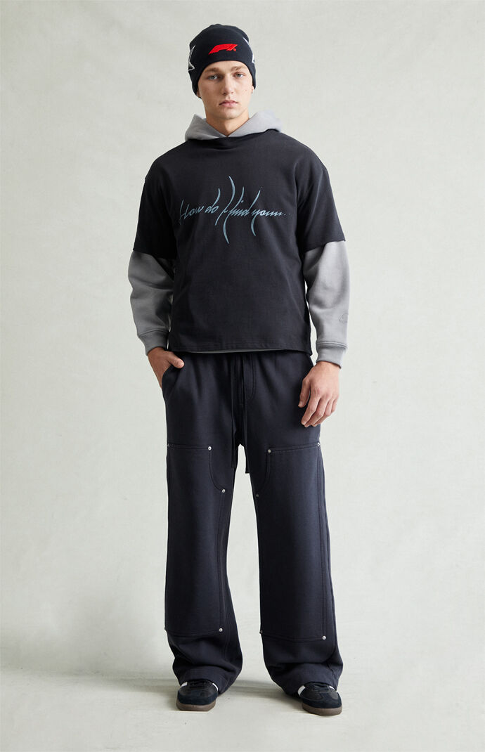 Pacsun Black Paneled Carpenter Fleece Extreme Baggy Sweatpants