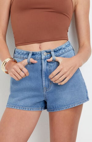 Ivy High Waisted Festival Jean Shorts Zip Fly Medium Blue image number 2