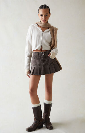 Eco Brown Low Rise Pleated Denim Skirt image number 1