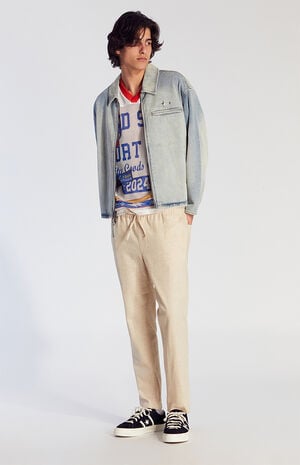 Cream Straight Leg Linen Pants image number 4