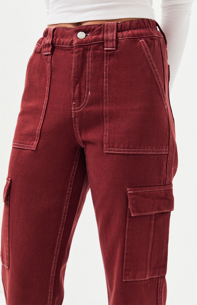 red cargo jeans