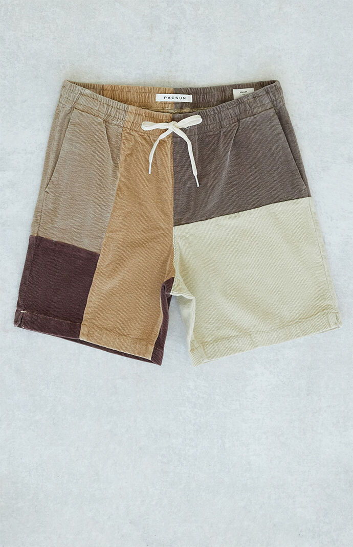 Cream Patchwork Corduroy Volley Shorts