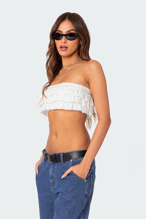 Nia Ruffled Eyelet Bandeau Top image number 4
