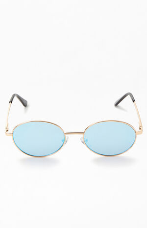 Blue Oval Metal Sunglasses image number 2