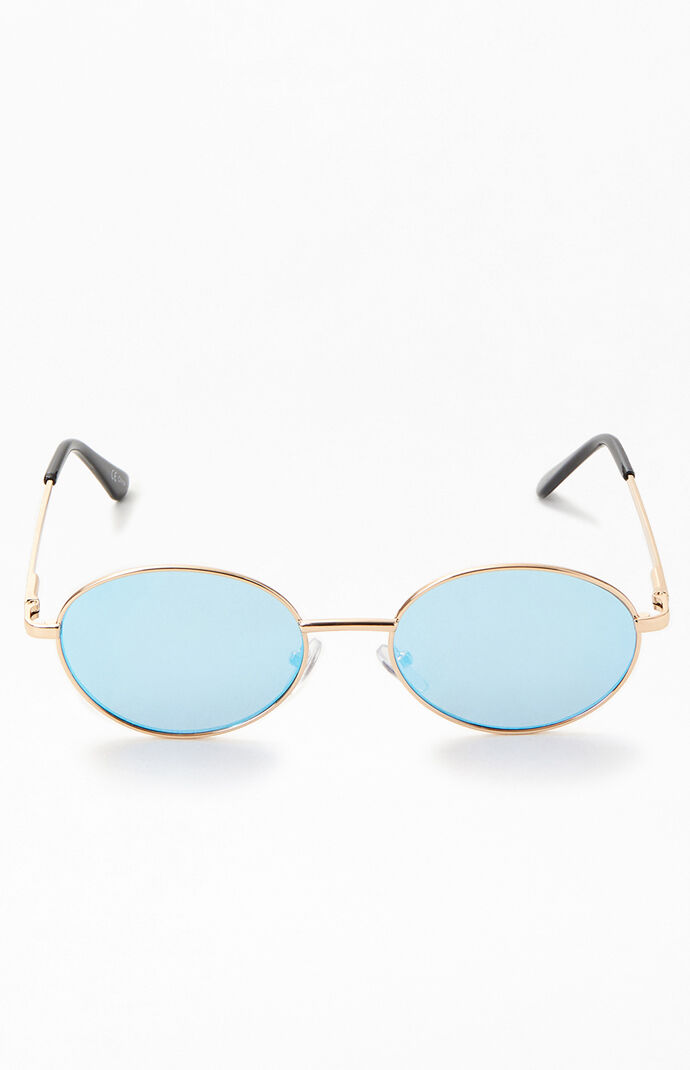Blue Oval Metal Sunglasses