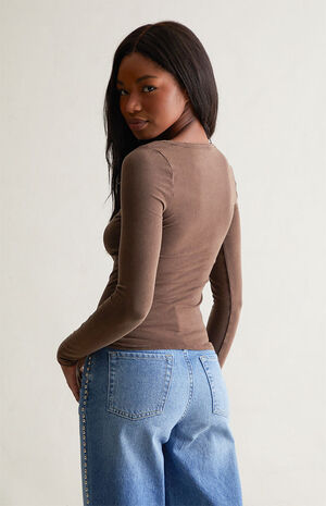Ashlee Notched Washed Henley Top image number 4