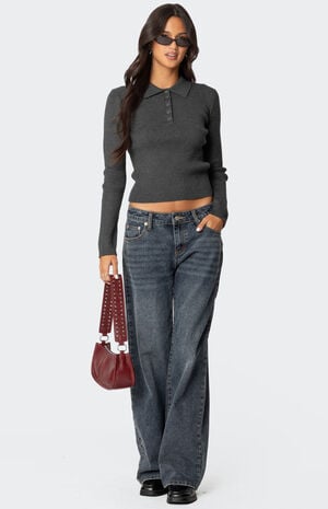 Mollie Collared Ribbed Knit Top image number 2