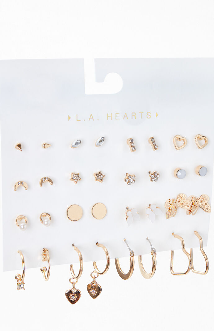 16 Pack Heart Earrings
